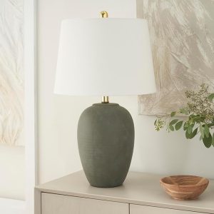 Home 23" Olive Green Ceramic Pot Table Lamp for Bedroom