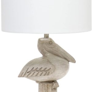17.25" Tall Coastal Sitting Pelican Beige Wash Polyresin Bedside Table Desk Lamp
